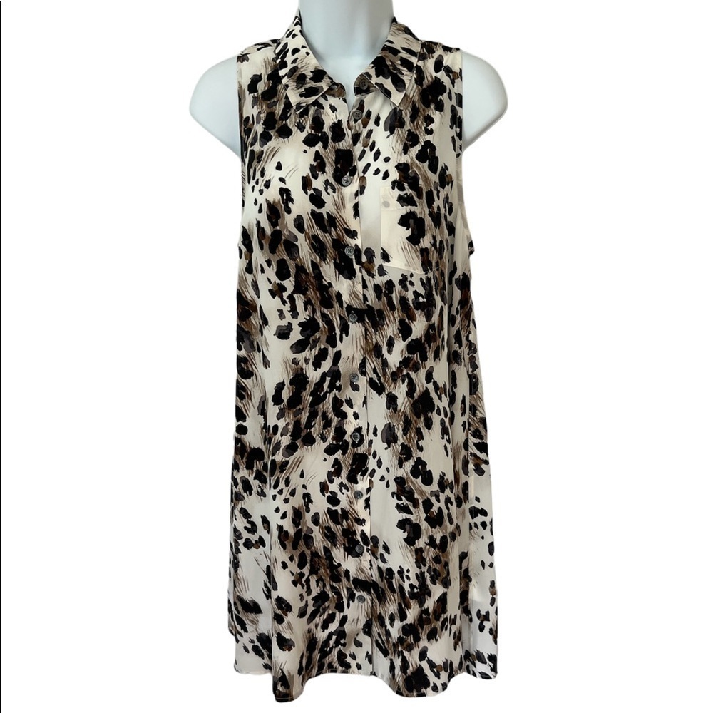 Equipment Femme women’s animal print sleeveless 100% silk button-down dress SM
